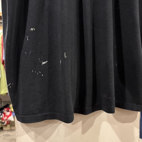 90s　S/S ダメージ Tシャツ　Size L相当　ブラック　フェード　ペンキ飛び　ポケT　雰囲気系　(S4745)