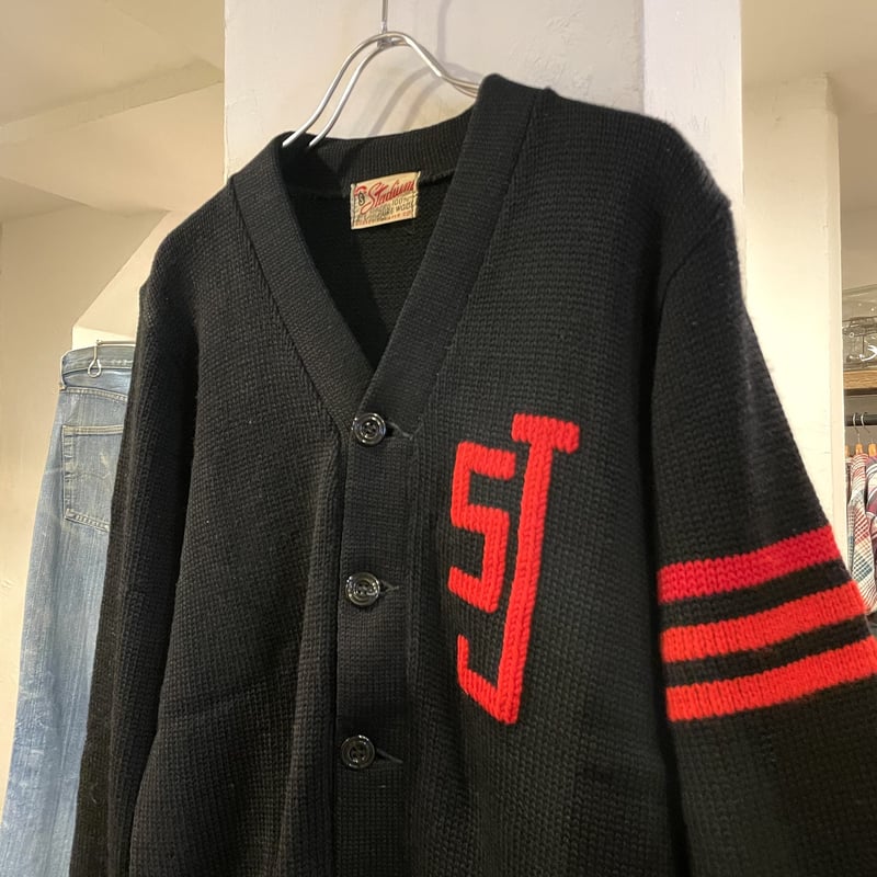 50's Stadium ヴィンテージ レタードニットカーディガン 黒 50's Stadium ヴィンテージ レタードニットカーディガン 黒