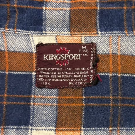 80s　KING SPORT　L/S プリントネルシャツ　Size M　コットンシャツ　チェックシャツ　(S5445)