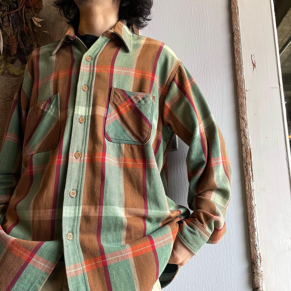 BIGMAC / 80s/USA製/コットンネルシャツ/XL/コットン/GRN/チェック 80s BIG MAC ネルシャツ USA製 コットンシャツ チェック柄 ワーク