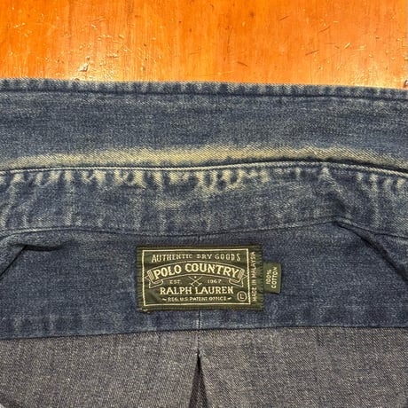 90s　POLO COUNTRY　RALPH LAUREN　Denim BDシャツ　Size L　デニム BDシャツ　ラルフローレン　ポロカントリー　(S5253)