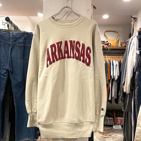 90s　Champion　リバースウィーブ　reverse weave　ARKANSAS　アイボリー 　USA製　チャンピオン　(S1432)