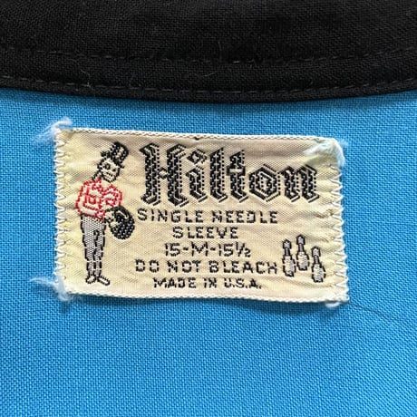 60s　Hilton　Vintage Bowling Shirt　ボウリングシャツ　チェーンステッチ刺繍　USA製　ヒルトン　(S2553)