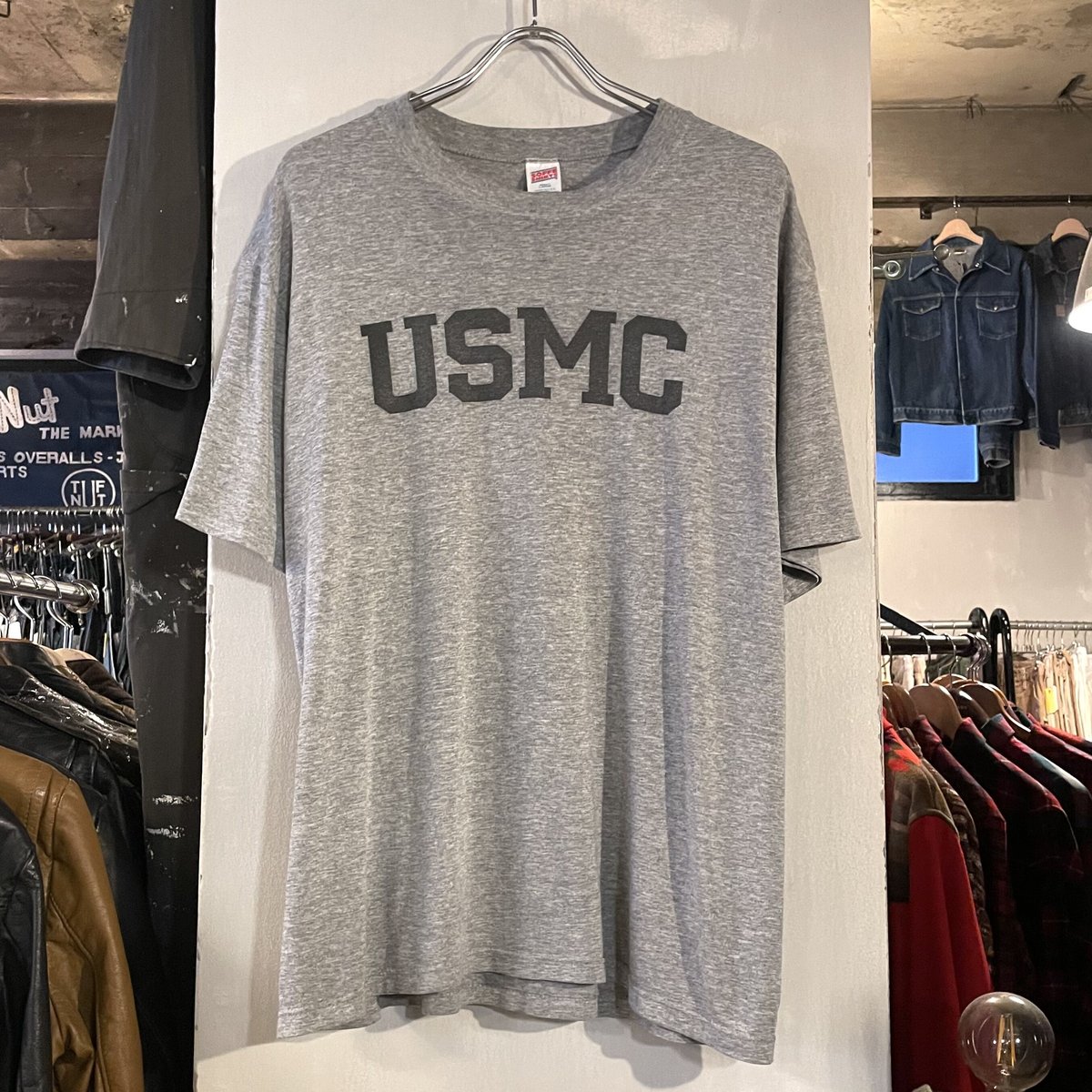 90's U.S.M.C. 油性プリント 霜降りグレー 袖シングル Teeシャツ 90's U.S.M.C. 油性プリント 霜降りグレー 袖シングル Teeシャツ