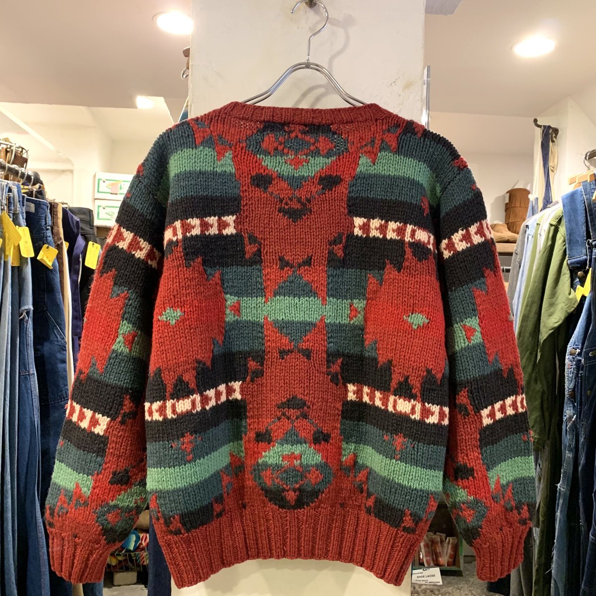 ◎90s/ネイティブ柄◎ラルフローレン★9号　M相当★ウール　コート★幾何学模様 90s POLO by Ralph Lauren ウールセーター ネイティブ柄 ラルフローレン