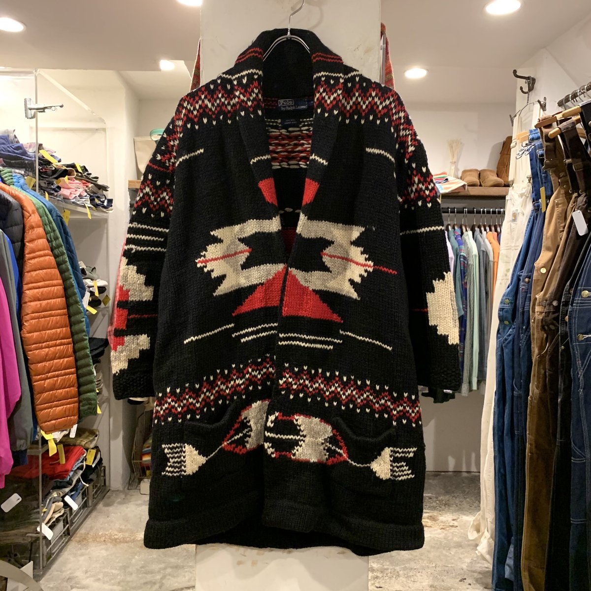 Polo Country ネイティブガウンコート 90s POLO COUNTRY Native Pattern Wool Gown 茶 L ポロ