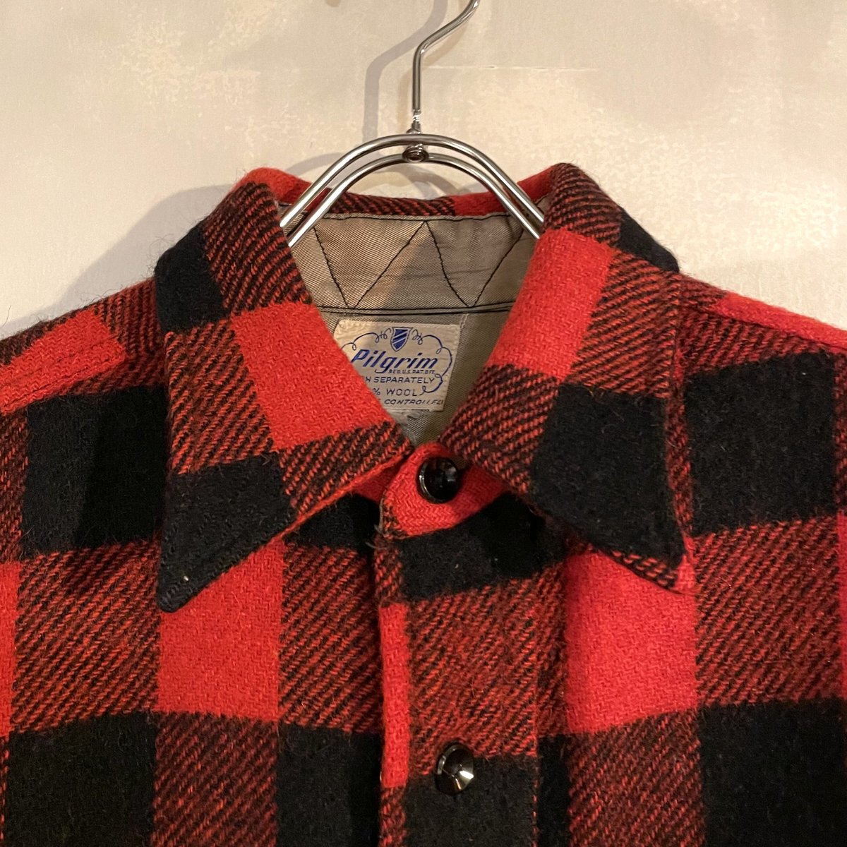 50s PILGRIM バッファローチェック柄 ウールシャツ マチ付き 赤×黒