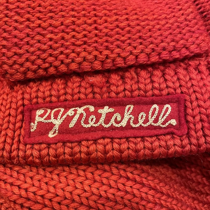40s~ Lettered Cardigan Red Vintage レタード MOHARCH KNIT】ヴィンテージ ショールカラー レタードカーディガン