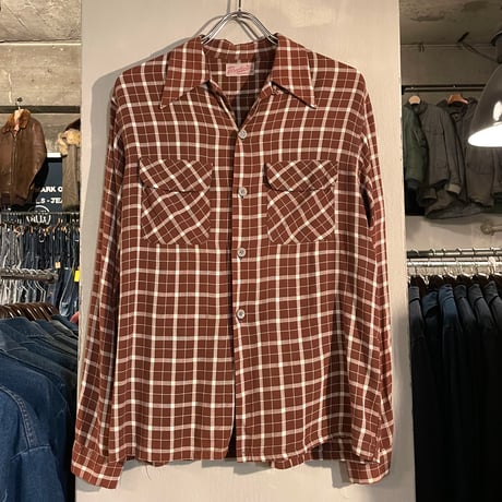 40s　Brookville　L/S Vintage Rayon Shirt　ヴィンテージ レーヨンシャツ　Size M　ボックスシャツ　オープンカラー　(S4053)
