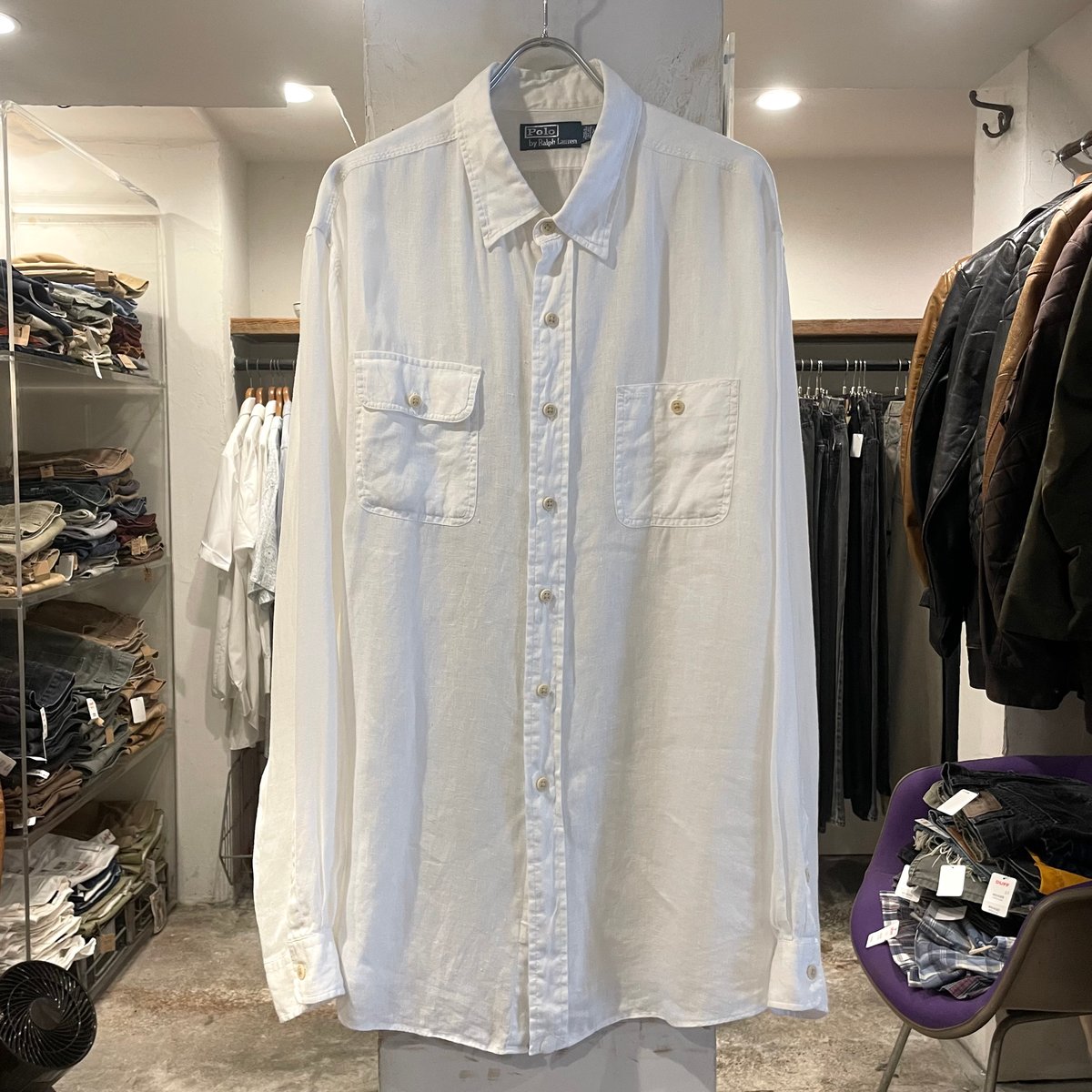 Ralph Lauren ホワイトリネンシャツ 長袖　Sサイズ Ralph Lauren】リネン 長袖シャツ S ホワイト 【ラルフローレン