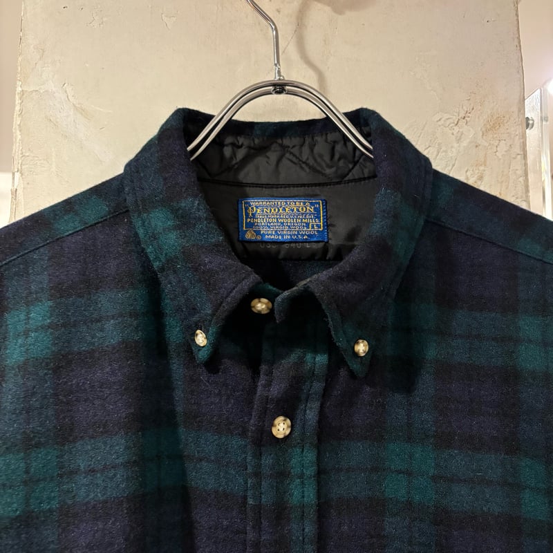 立花立花(プロフ必読)【1826】PENDLETONウールシャツブラック 70s PENDLETON L/S ウールシャツ USA製 Size L BDシャツ ブラック