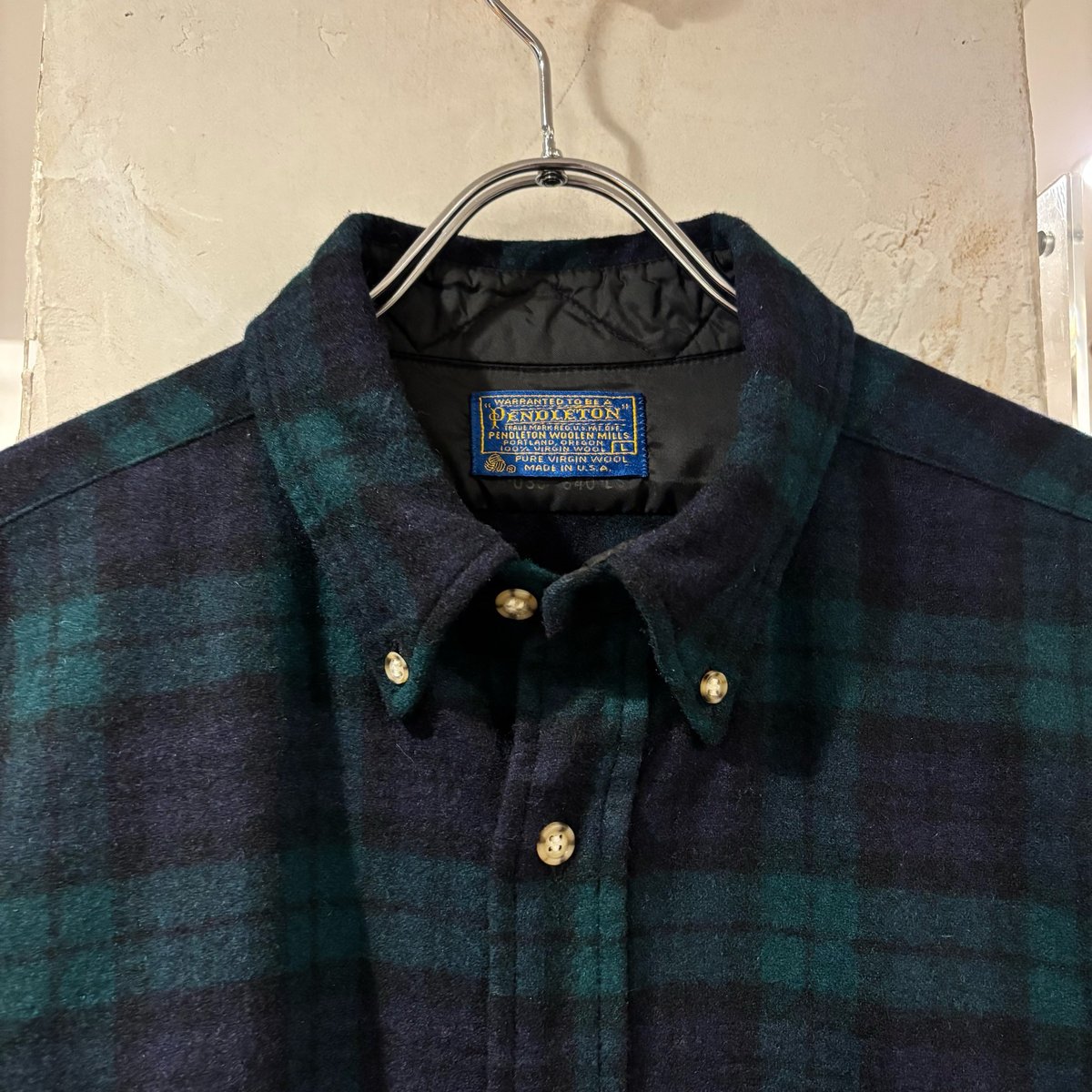 70s PENDLETON L/S ウールシャツ USA製 Size L BDシャツ ブラック