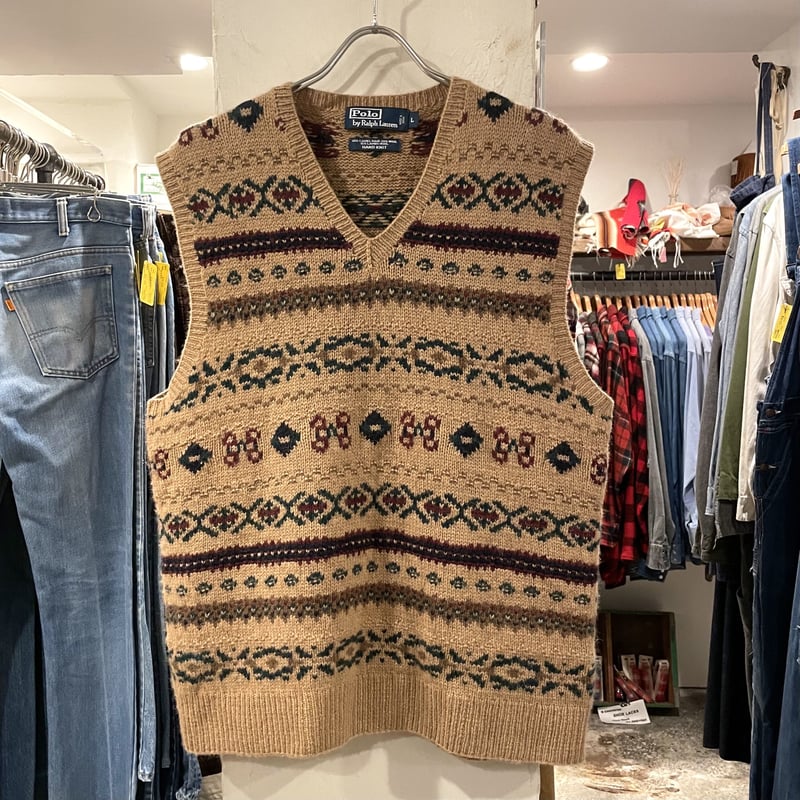 RALPH LAUREN/キャメルヘアーヘリンボーンセーターベスト/S POLO by Ralph Lauren ニットベスト CAMEL HAIR WOOL LAM