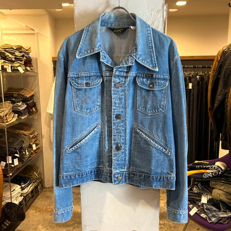70s ラングラー 124MJ 38サイズ 耳付き デニムジャケット USA製 古着 70s USA製 Wrangler 黒タグ 124MJ 濃紺 デニム トラッカー