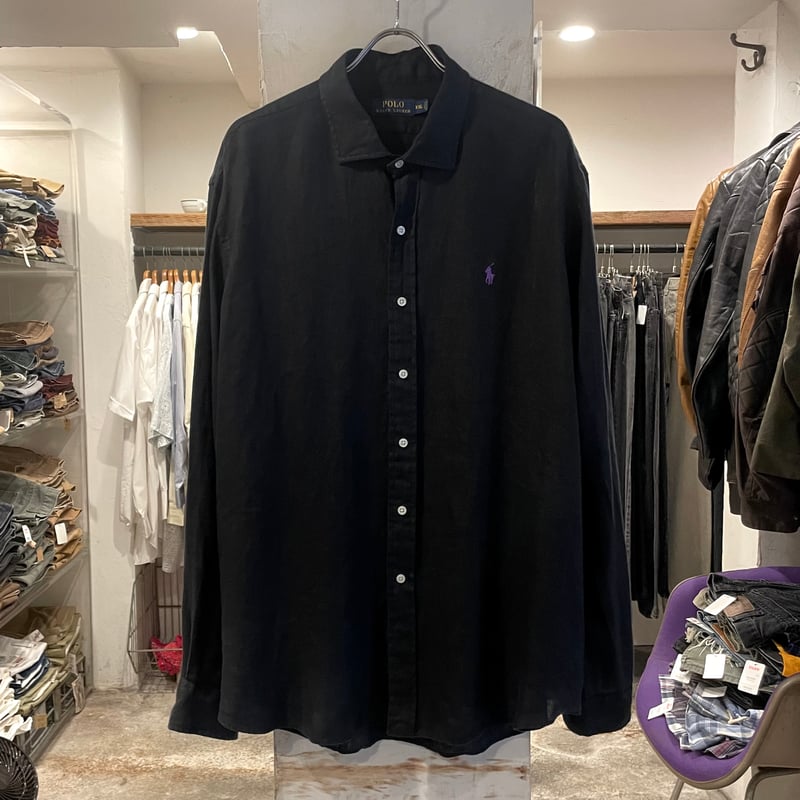 【ビンテージ】Ralph Lauren BLAKE ブラックリネンS/Sシャツ 90s Polo Ralph Lauren 