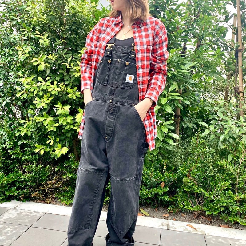 90s Carhartt ダック地 オーバーオール ダブルニー 黒