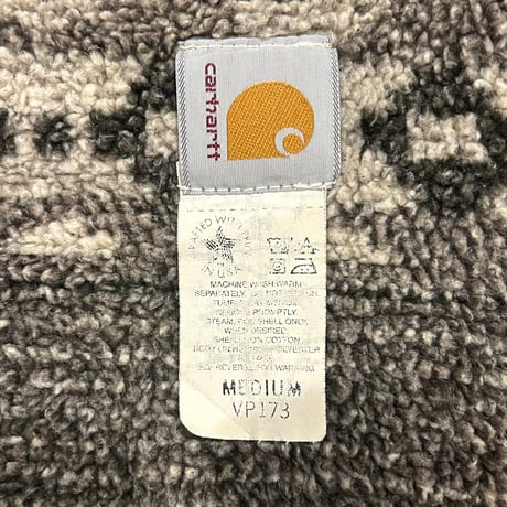 carhartt　ダックベスト　カーハート　ブラウン　フェード　雰囲気系　ボアライナー　ネイティブ柄　Size M　USA製　(S3791)