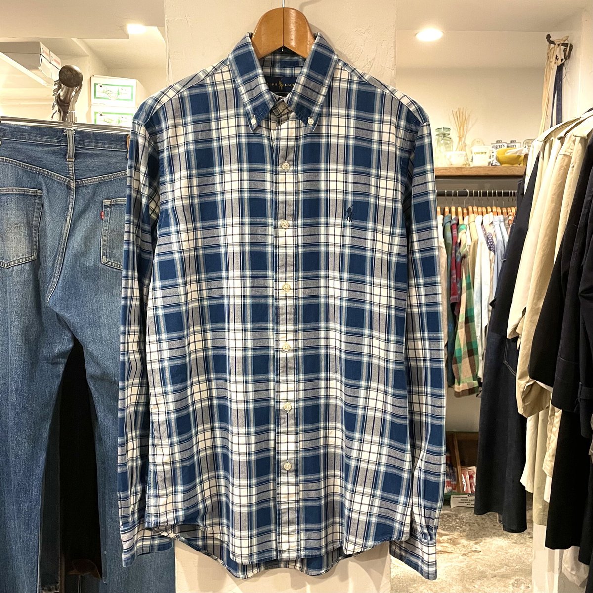 RALPH LAUREN INDIGO OXFORD ボタンダウン チェック柄 コットンシャツ