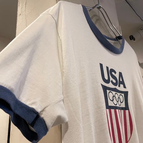 80s　S/S リンガー Tシャツ　Size XL　モスクワオリンピック　USAチーム　1980年　(S4830)