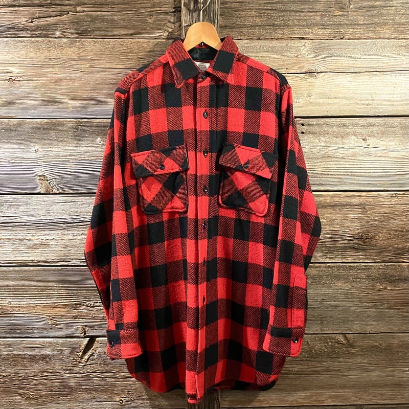 Sears 60s USA製 ウールシャツ マチ付き バッファローチェック 赤x黒