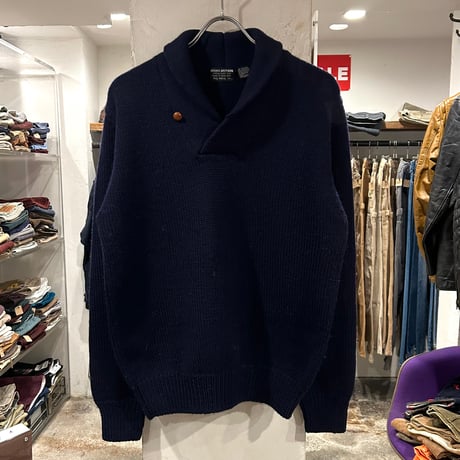 80s　Brooks Brothers　ショールカラーウールセーター　ブルックスブラザーズ　ネイビー　Size M　(S4129)