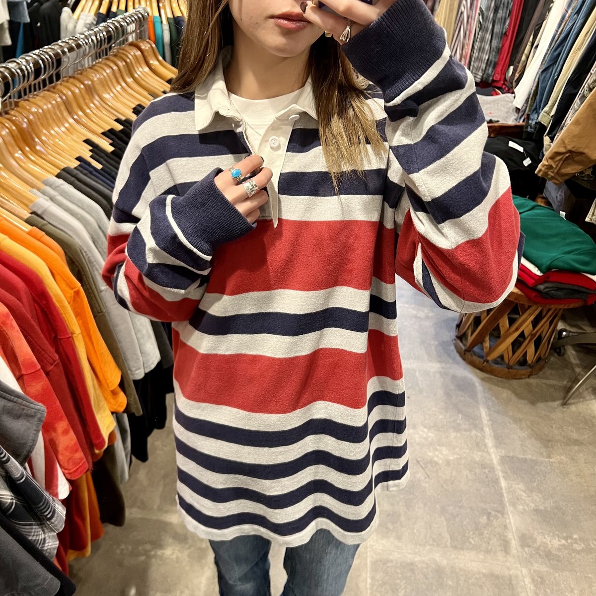 90s LLBean ラガーシャツ エルエルビーン ボーダー柄 USA製 (S3507) |