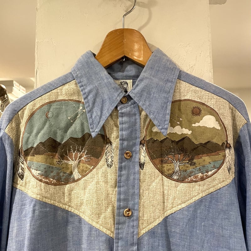 Kennington 70s ネイティブ柄 キルトパッチ シャンブレーシャツ