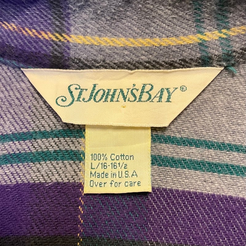 80s ST JOHN'S BAY L/S ネルシャツ USA製 Size L セントジョン