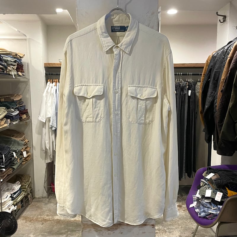 Polo by Ralph Lauren L/Sシャツ ラルフローレン Size L アイボリ