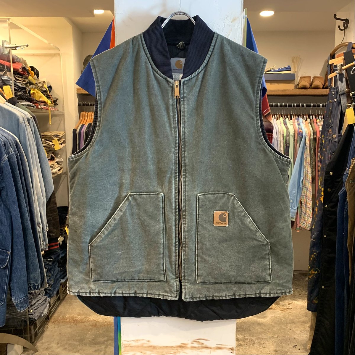 Carhartt ダック地 ベスト USA製 モスグリーン カーハート (S2434) | DUFF