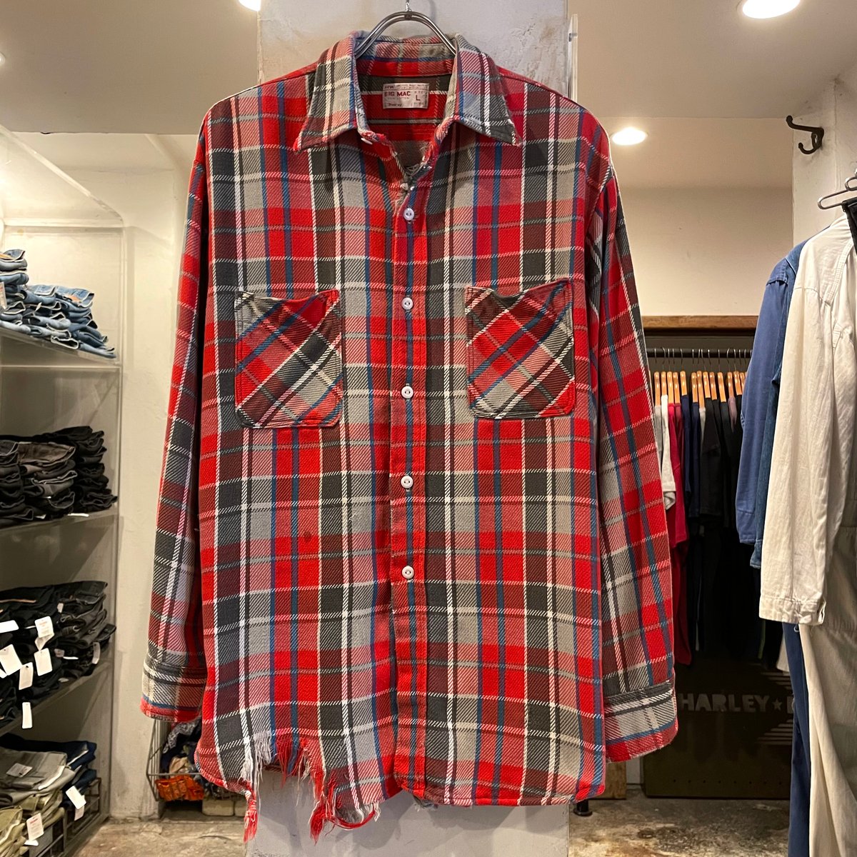 70s ヘビーネルシャツ　USA製 ビンテージ　L 70s ビッグマック ヴィンテージ ネルシャツ 赤紺黄 ヘビーフランネル