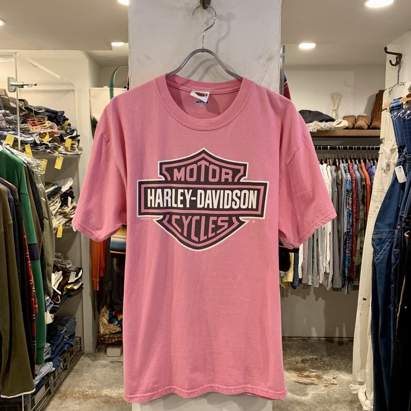 【80sハーレー】ハーレーダビッドソン　Tシャツ　両面プリント　XL　ピンク色 80sハーレー】ハーレーダビッドソン Tシャツ 両面プリント XL
