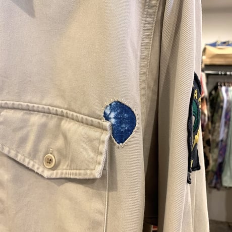 Polo by Ralph Lauren　ミリタリーシャツ　ロングスリーブ　　ユーズド加工　RECON　エポレット　パッチワーク　(S2297)