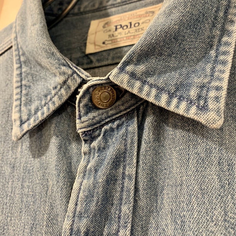 80s POLO RALPH LAUREN L/S デニムシャツ 白タグ ラルフローレン