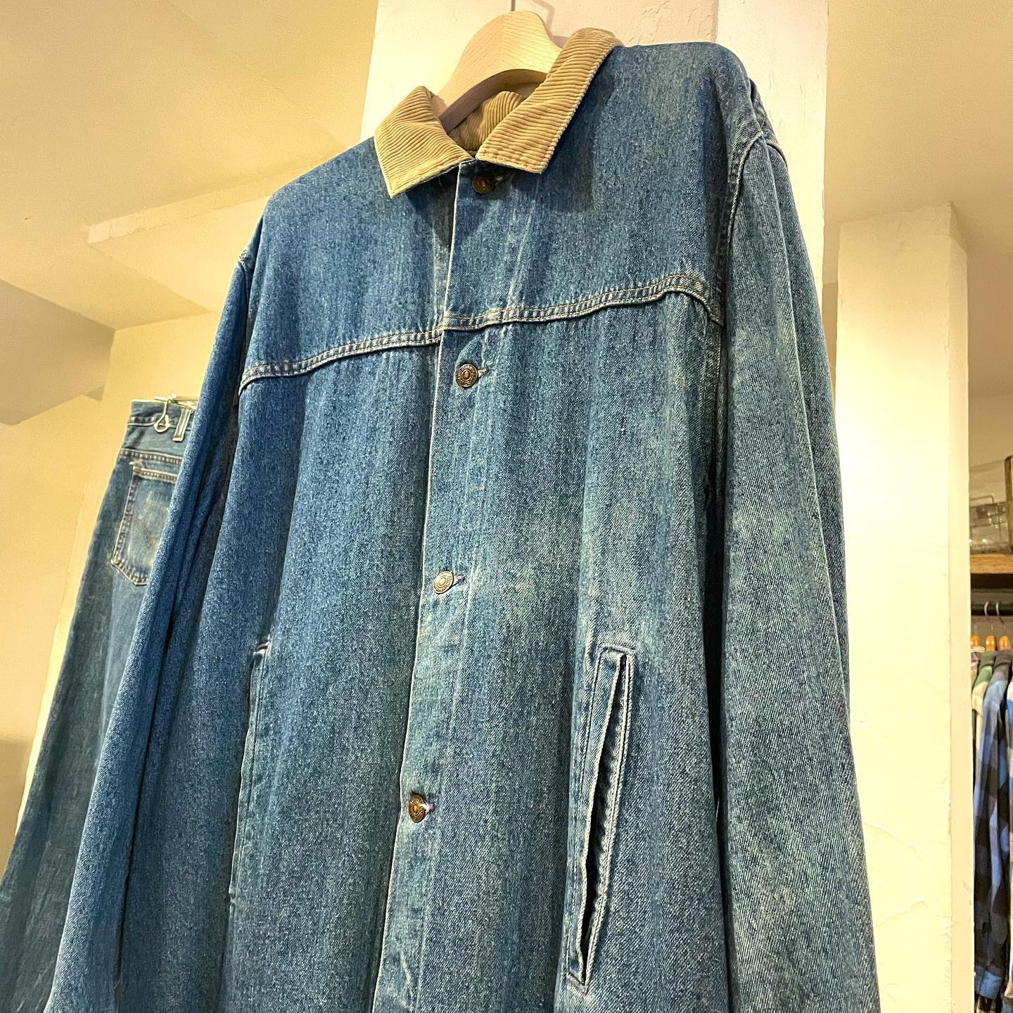 Levi’s 90s USA製　デニムロングコート　コーデュロイ Levis 75070-9514 90s USA製 デニムロングコート 襟コーデュロイ デカパ