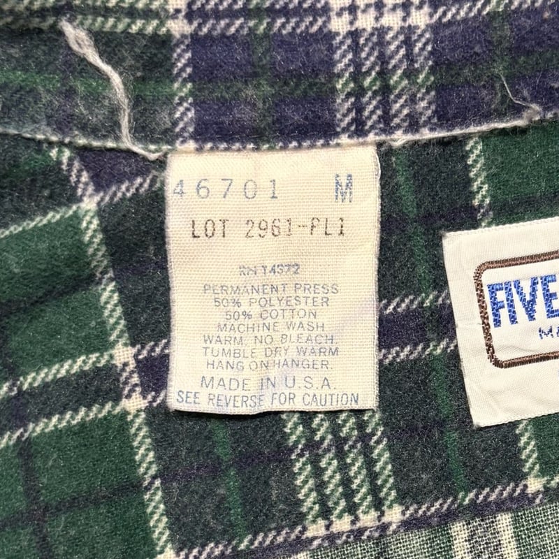 80s FIVE BROTHER L/S プリントネルシャツ USA製 Size M ファイブ