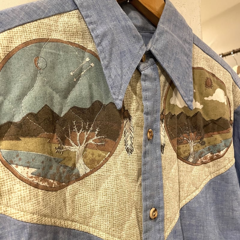 Kennington 70s ネイティブ柄 キルトパッチ シャンブレーシャツ