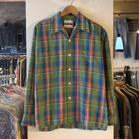60s　Vintage Loop L/S Shirt　オープンカラーシャツ　ロングスリーブ　チェック柄　ボックスシルエット　PERMANENT PRESS　(S2400)