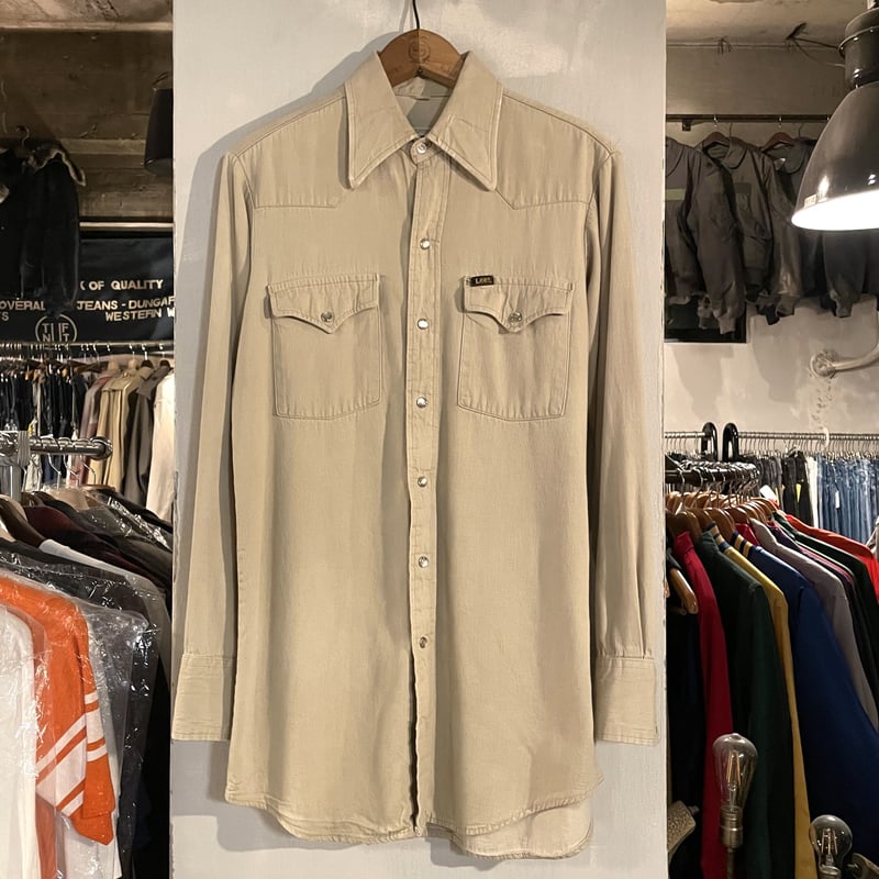 70s Lee L/S ウエスタンシャツ コットン USA製 ベージュ (S2894