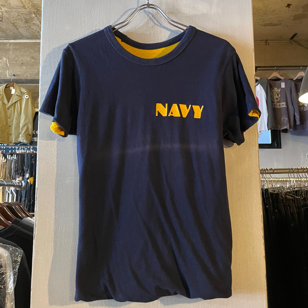 ビンテージ　ダブルフェイスtシャツ フェードネイビー✖イエロー好配色 ビンテージ ダブルフェイスtシャツ フェードネイビー✖イエロー