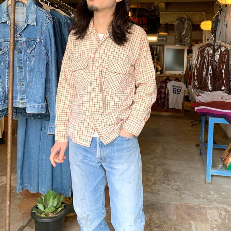 40s コーデュロイシャツ 50s harper プリントコーデュロイシャツ チェック柄 ボックス