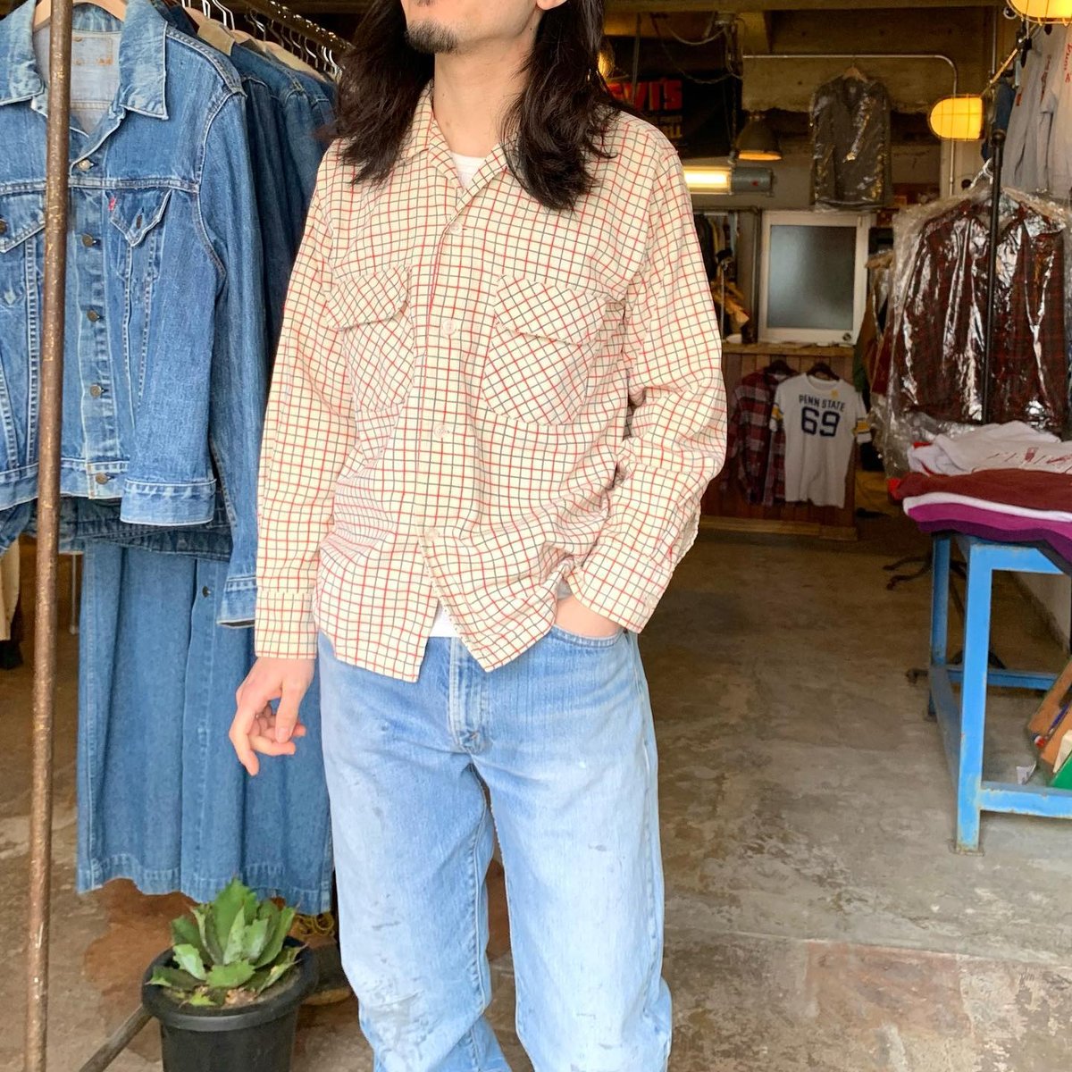 50s〜60s harper ハーパー 織柄チェック ボックス レーヨンシャツ 50s〜60s harper ハーパー 織柄チェック ボックス レーヨン
