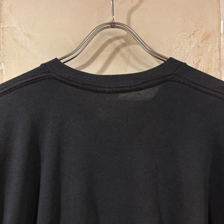 90s　S/S ダメージ Tシャツ　Size L相当　ブラック　フェード　ペンキ飛び　ポケT　雰囲気系　(S4745)