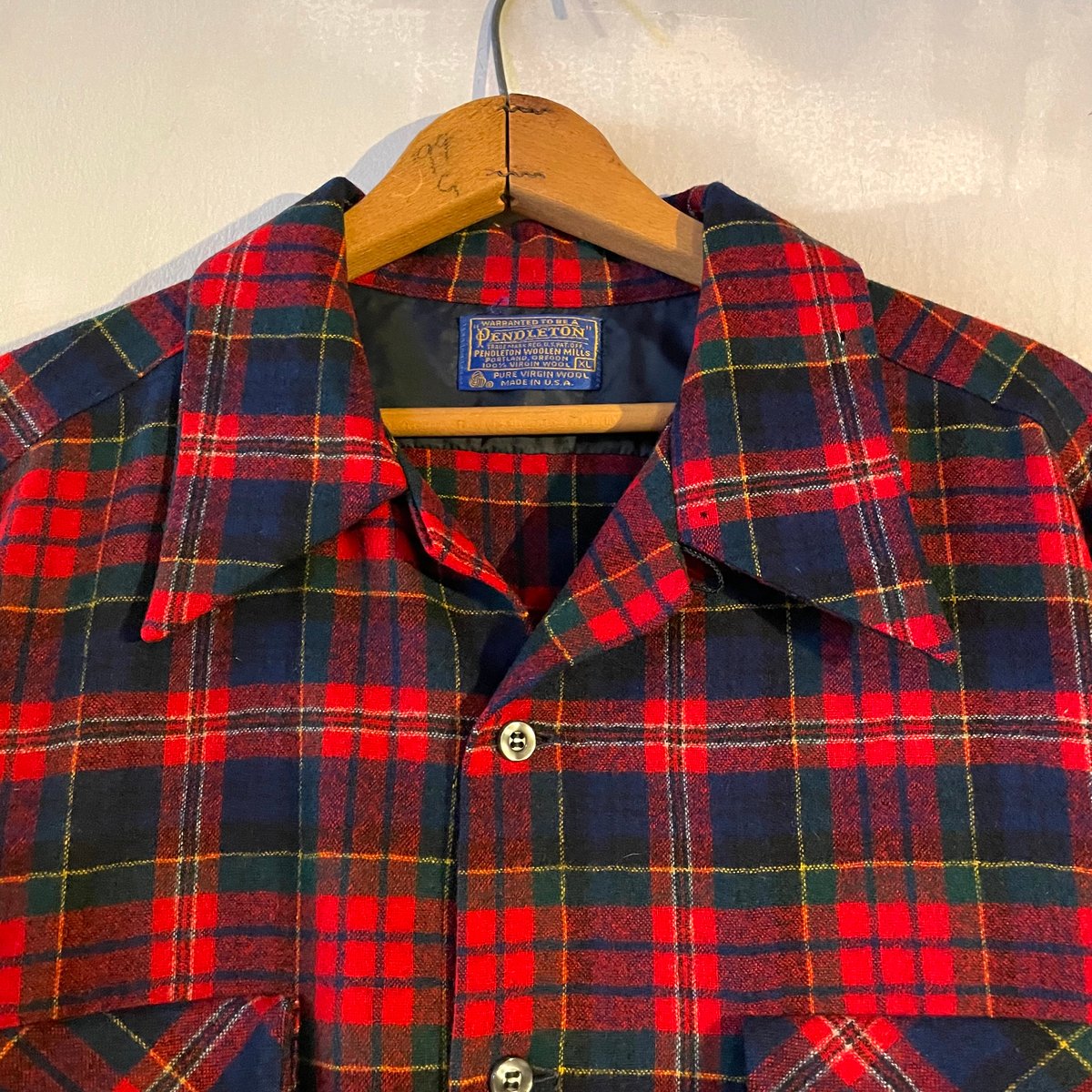 70s USA製 PENDLETON ボックス 開襟 ウールシャツ ペンドルトン