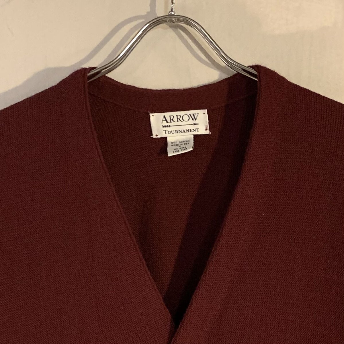 90s ARROW アクリルカーディガン USA製 ワインレッド色 アロー 90s ARROW アクリルカーディガン USA製 ワインレッド色 アロー