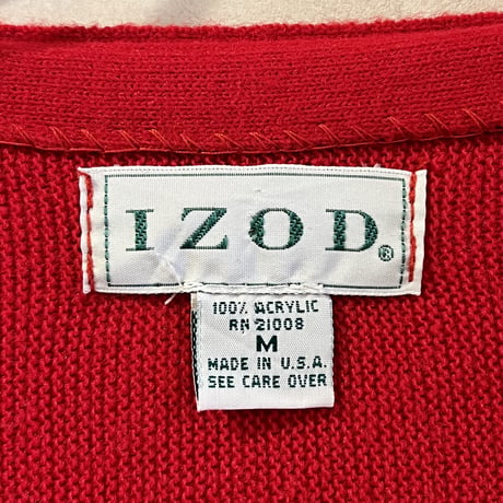 IZOD　アクリルカーディガン　アイゾッド　USA製　赤　M　(S3520)