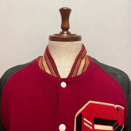 50s~　Play Safe Brand Montgomery Alabama　VINTAGE AWARD JACKET　スタジャン　USA製　アワードジャケット　レザー　(S5738)