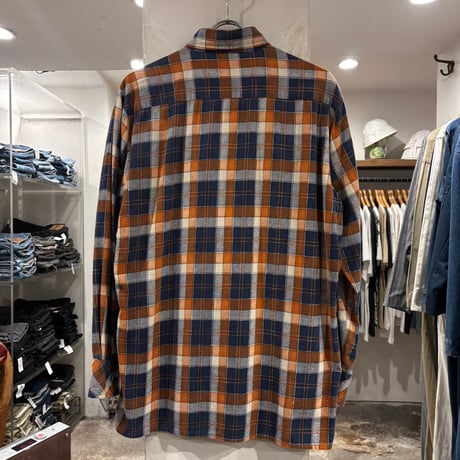 80s　KING SPORT　L/S プリントネルシャツ　Size M　コットンシャツ　チェックシャツ　(S5445)