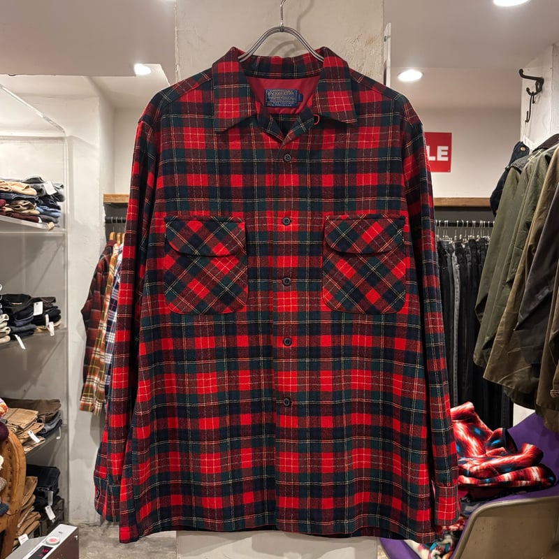 70s PENDLETON Wool Shirt USA製 ウールシャツ オープンカラー チ