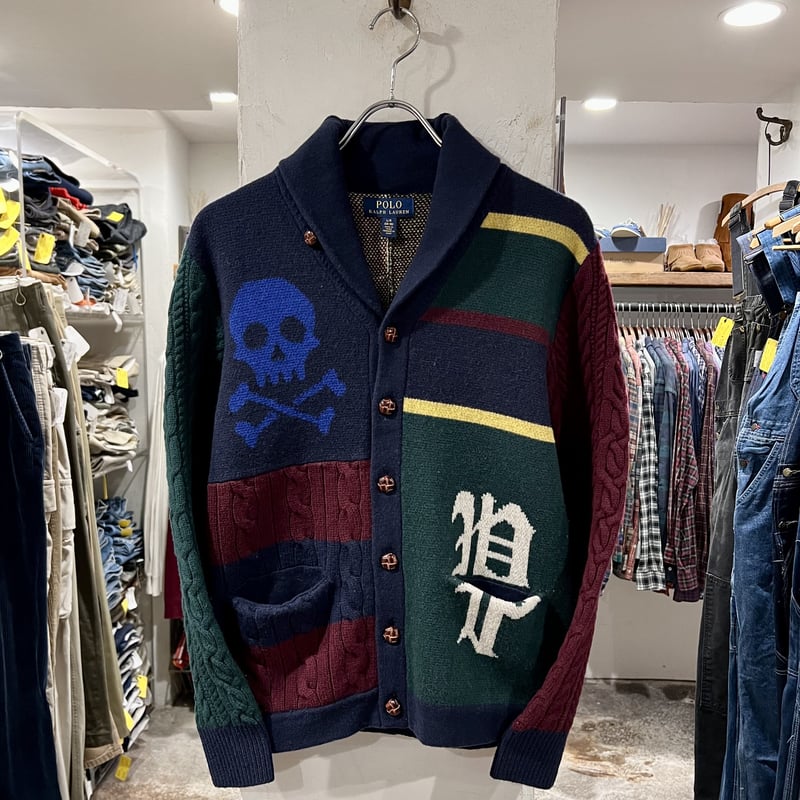 POLO RALPH LAUREN ショールカラーニットカーディガン パッチワーク